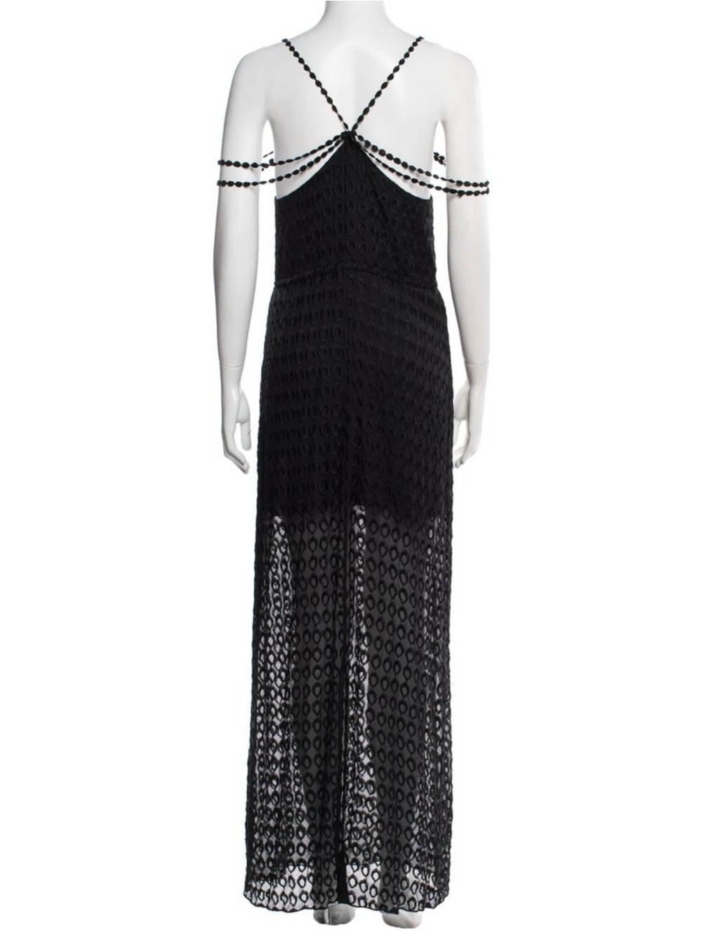 For Love & Lemons Black Silk Crochet Mesh Maxi Dress XS Rare Open Back Boho Luxe - Picture 4 of 4
